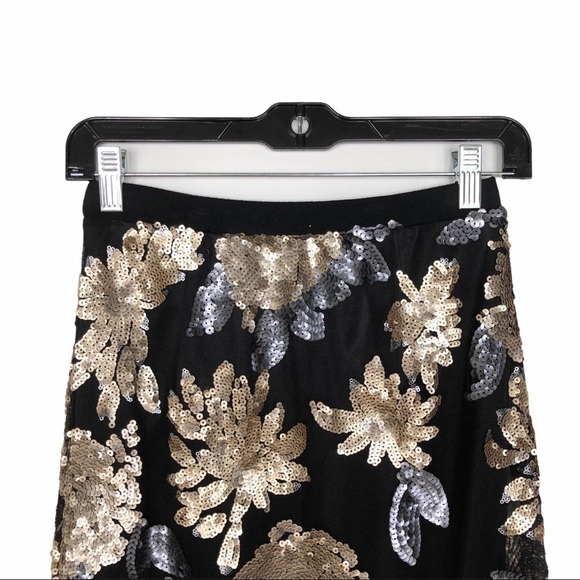 NWT Forever 21 black gold silver sequin midi skirt small - Picture 2 of 11